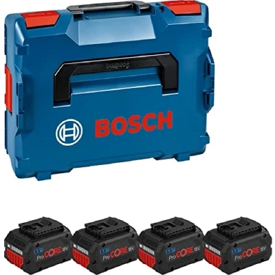 Image of Bosch Professional 18V System Rechargeable Battery Set: 4 x ProCORE18V 5.5 Ah (incl. 1/1 L BOXX Inlay for Starter Sets, in 136)