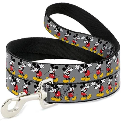 Image of Buckle Down DL WDY061 Wide 0.5&quot; &quot;Mickey Mouse with Glasses Poses Gray Dog Leash, 4&#039;