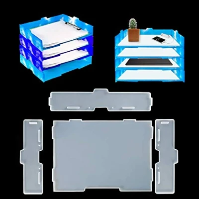 Image of FineInno 4 Tier Letter Tray Resin Moulds, Rectangle Silicone File Holder Epoxy Moulds for DIY Jewelry Organizer, Document Storage Rack