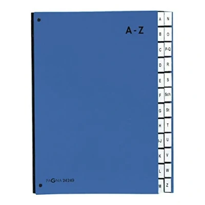 Image of Pagna 24249 02 Desk Organiser 24 Parts Coloured Cover Flexible Linen Rear 3 Display Holes Tabs A Z Blue