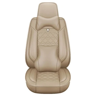 Image of Congxy Universal Car Seat Covers waterproof leather Full Set, To Fit Most Cars, Side Airbag Compatible, Beige Luxury