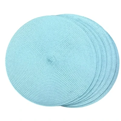Image of SCF2017 Round Woven Plastic Placemats 38cm Stylish and Practical Dining Table Mats,Set of 6,Powder blue