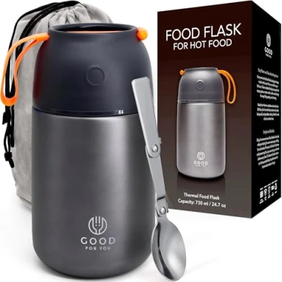 Image of GOOD for YOU thermal food flask hot food, soup containers, ideal as a lunch box, or warmer box Stainless Steel insulated Grey