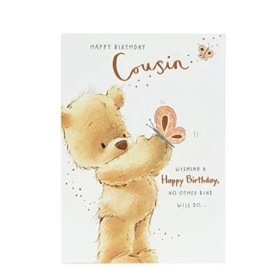 Image of UK Greetings Birthday Card for Cousin Cute Teddy Bear Design, Gold, 140mm x 195mm