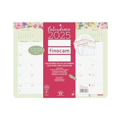 Image of Finocam Calendar Bloc Design Wall with Magnet to Write 2025 Month View January December (12 months) Portuguese