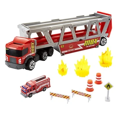 Image of Matchbox Fire Rescue Hauler Multifunction Playset that holds 16 Vehicles 8 Accessories &amp; Storage Includes 1:64 Scale Truck Gift for Kids 3+