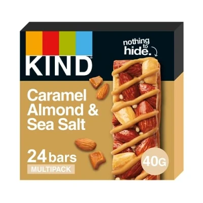 Image of KIND Bars, Gluten Free Snack Caramel Almond &amp; Sea Salt, High Fibre, Healthy Snack, No Artificial Colours, Flavours or Preservatives, Multipack 24 x 40g