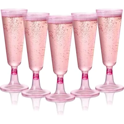 Image of MATANA 96 Premium Elegant Pink Plastic Champagne Flutes, 150ml Reusable Toasting Glasses, Cocktail Prosecco Glasses for Weddings, Birthdays, Christmas, Bridal Showers, Themed Parties
