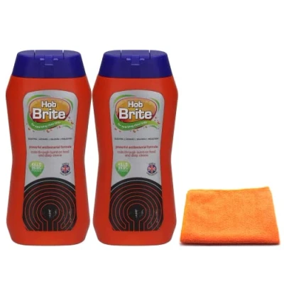Image of 2X Hob Brite Cleaner Lemon Sherbet (2X 250 ML), Ceramic, Electric, Halogen and Induction Cream with Microfibre Cleaning Cloth Packaging May Vary