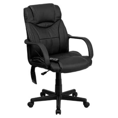 Image of Flash Furniture High Back Ergonomic Massaging LeatherSoft Executive Swivel Office Chair with Arms, Steel, Black, Set of 1