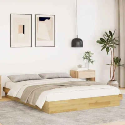 Image of vidaXL oak wood king size bed frame low floor design/modern