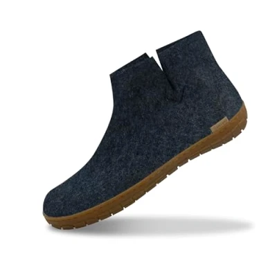 Image of GLERUPS Women&#039;s and Men&#039;s Indoor Outdoor Slippers with Rubber Sole (Denim Blue) Unisex Wool Slipper Boots Comfy Cosy Gents Ladies Boot