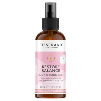 Image of Tisserand Aromatherapy Restore Balance Body &amp; Room Mist Perimenopause, Menopause Menstruation Support for Women Rose, Clary Sage Geranium 100% Natural Essential Oils 100 ml