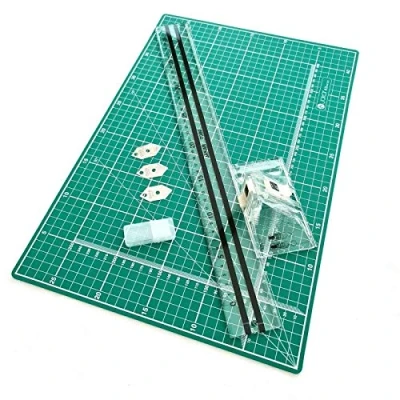 Image of A3 Mount Board Cutter Picture Photo 40cm Clear Perspex Guide Ruler &amp; Cutting Mat Set Kit