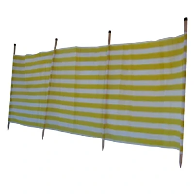 Image of Secure Fix Direct Camping Beach Windbreak Wooden Poles 5.7M Long Yellow and White