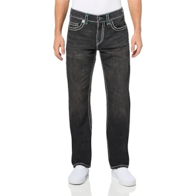 Image of True Religion Men&#039;s Rick Super T Triple Logo Flap 1/2&quot; Pants, Grove St Black Wash, 34
