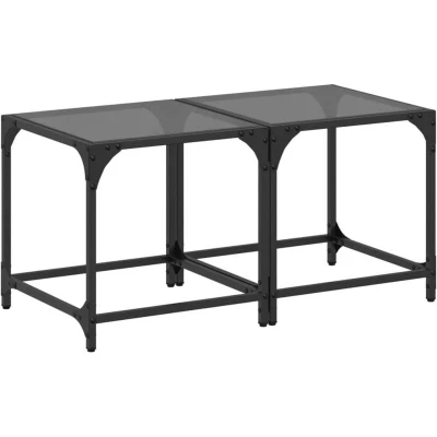 Image of vidaXL Coffee Tables with Black Glass Top 2 pcs 40x40x40 cm Steel