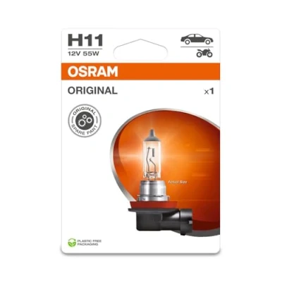 Image of OSRAM ORIGINAL LINE 12V, H11, halogen headlight lamp, Single Blister (1 lamp), white