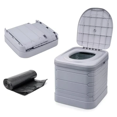 Image of Crystals 24L Portable Camping Toilet Compact Outdoor Travel Potty Loo for Caravan, Folding Toilet, Fishing, Hiking, Festivals &amp; Picnics Lightweight, Easy Clean Design (Grey)
