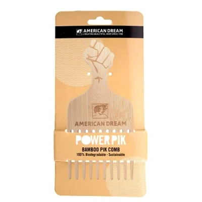 Image of American Dream Bamboo Afro Pik Comb with Fist Handle 100% Biodegradable and Sustainable