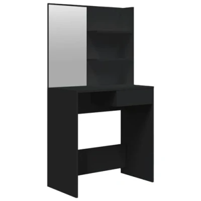 Image of vidaXL Dressing Table with Mirror Black, Modern Style, Durable Engineered Wood and Acrylic, Perfect for Bedroom