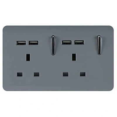 Image of Trendi 2 Gang Artistic Modern Glossy 13 Amp 4x2.1mA USB Switched Plug Socket Warm Grey