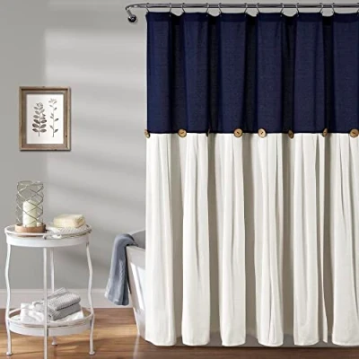 Image of Lush Decor Linen Button Shower Curtain, 72&quot; x 72&quot;, Navy &amp; White