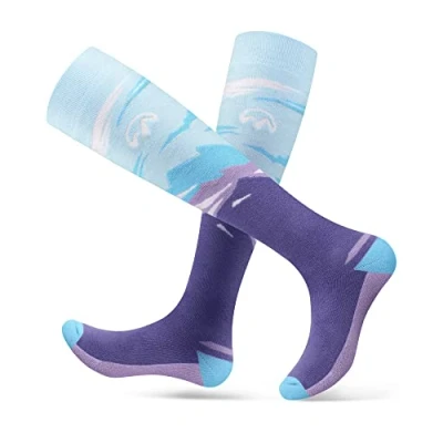 Image of OutdoorMaster Ski Socks for Women, 2 Pair Pack Skiing and Snowboarding Thermal with OTC Design w/Non Slip Cuff