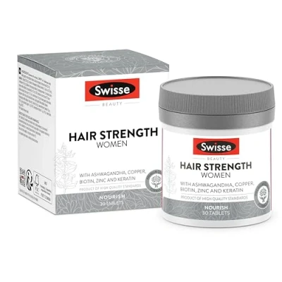 Image of SWISSE Hair Strength Women Supplements for with Biotin Zinc Copper, 30 Tablets Supplement Keratin Strong Hair, Strengthening &amp; Tonic Adaptive Actions, Care Made in Italy