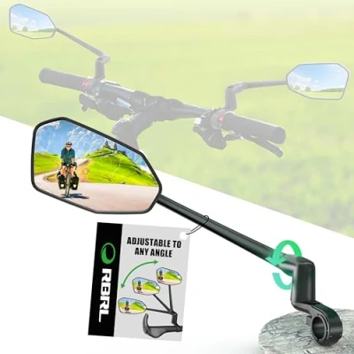 Image of RBRL Bike Mirror, Aluminum Alloy Bicycle Mirror Handlebar Mount, Anti shake &amp; Break proof, Foldable HD Real Glass Rotatable Ebike Accessories, Rear View for Scooter (A Set)