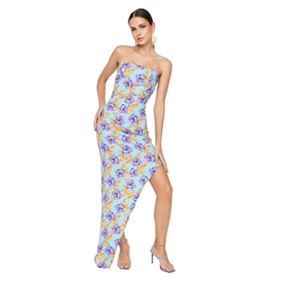 Image of Trendyol Women&#039;s Maxi Shift Fitted Evening &amp; Prom Dress, Multi color, 38 UK