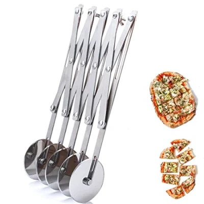 Image of Pastry Slicer Stainless Expandable Telescopic Pizza Slicer,Multi Wheel Cutter, Multi Round Knife Baking Roller Cookie Dough Divider (5 Wheel)
