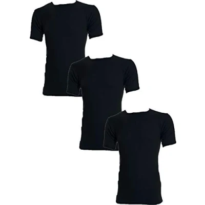 Image of 3 Pairs Mens Undercover Brushed Thermal Short Sleeve Vests Black Small