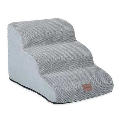 Image of Relaxdays Stairs, with 3, Dogs &amp; Cats, HxWxD: 33 x 41 54 cm, Climbing Aid, Pet Steps, Bed Couch, Grey