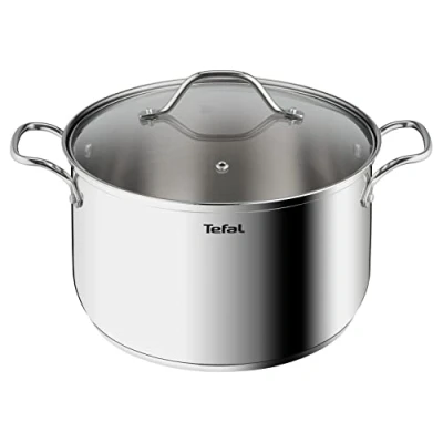 Image of Tefal Intuition XL B8646304 Large Stainless Steel Cooking Pot 26 cm / 6.5 L, Induction, 5 Year Warranty, Premium 18/10 Steel, Size XL, Sturdy Handles, Glass Lid