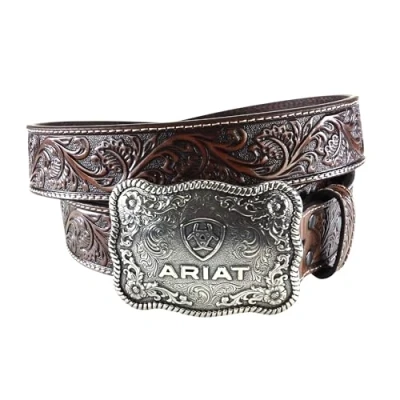 Image of ARIAT Men&#039;s Straight Floral Buckle Belt, Black/Tan, 32