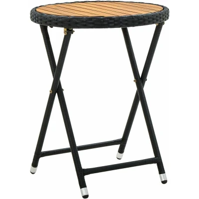 Image of vidaXL Tea Table Black 60 cm Poly Rattan and Solid Acacia Wood