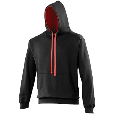 Image of AWDis Men&#039;s Varsity Hoodie, Multicoloured (Jet Black/Fire Red), Large