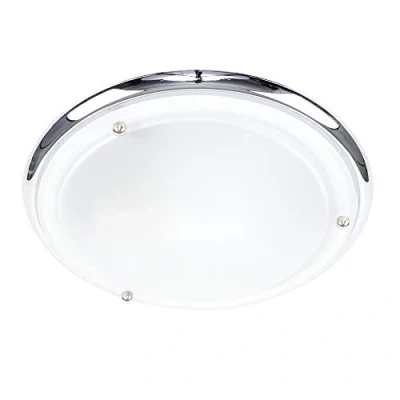 Image of MiniSun Modern IP44 Silver Chrome &amp; Glass Flush Bathroom Ceiling Light