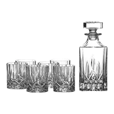 Image of Bar Sets by Royal Doulton Decanter and 6 Tumbler Glasses, Set of 7, transparent