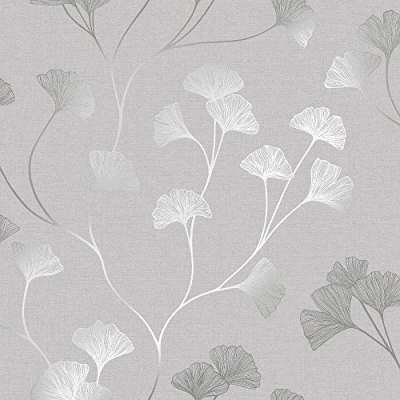 Image of Floral Wallpaper Flowers Grey Silver Metallic Shimmer Holden Decor Ginkgo