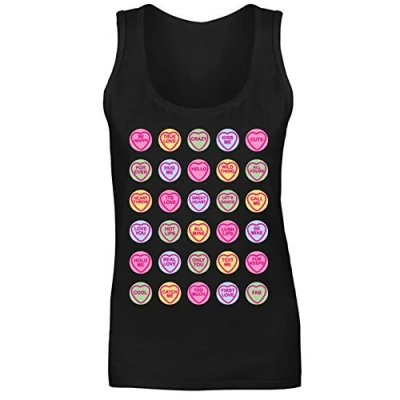 Image of Womens Love Hearts Cute Candy Sweets Vest Tank Top Black UK 12 (L)