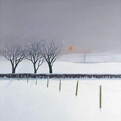 Image of Morning landscape greeting card. Three winter trees by Heather Blanchard