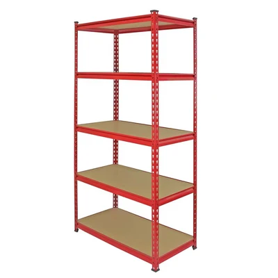 Image of Garage Shelving Unit Pack of 4 x 5 Tier Heavy Duty Racking Storage Steel Utility Shelves Red Metal &amp; MDF Boltless Assembly 7200kg Capacity 360kg Per Shelf 183cm 90cm 45cm FREE Rubber Mallet