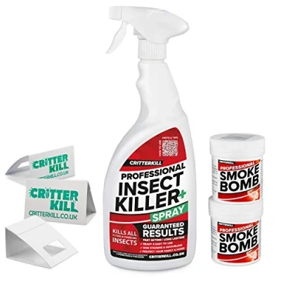 Image of CritterKill DIY Pest Control Kit Professional Insect Killer Spray + Smoke Bomb Fogger Sticky Traps Kill All Insects: Fleas Bed Bugs Spiders Ants Moths Silverfish and more! (Kit 15)