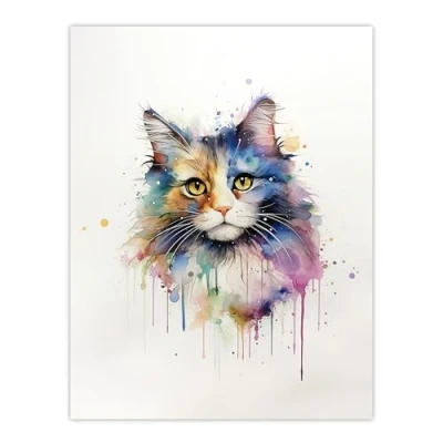 Image of Artery8 Norwegian Forest Cat Lovers Gift Watercolour Pet Portrait Painting Artwork Extra Large XL Wall Art Poster Print
