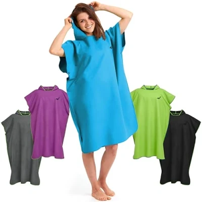 Image of Fit Flip Changing Robe Towel Poncho Adult Microfibre Swim and Surf Quick Dry Hooded for Men Women size M, Ocean