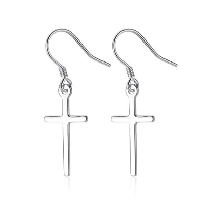 Image of Belons Cross Drop Earrings Womens 925 Sterling Silver Dangle Religion Jewellery for Ladies Girls