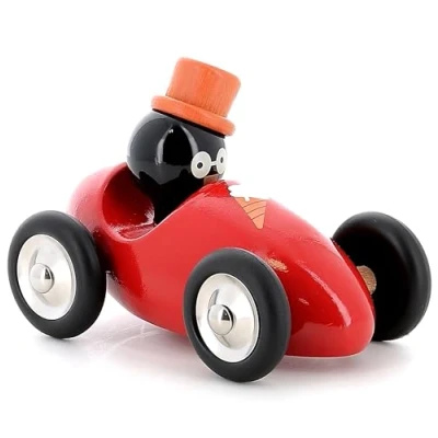 Image of Vilac VIL2295K Character Driven Wooden Racing Push and Pull Toy Car Comes in Lovely Box, Handcrafted France, 2 Years+, Animal Rene The Penguin