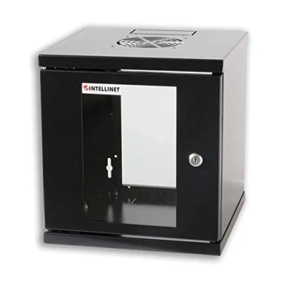 Image of Intellinet Network Cabinet, Wall Mount (Standard), 6U, 300 mm Deep, Black, Assembled, Max 60 kg, Metal &amp; Glass Door, Back Panel, Removeable Sides, Suitable also for use on a desk or floor, 10 Inch